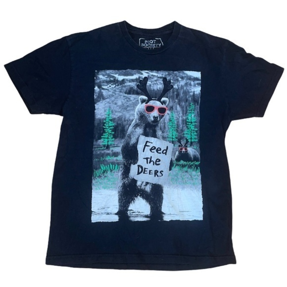 Riot Society Funny TShirt Graphic Top Feed the Deers mountain park Cotton sz sm